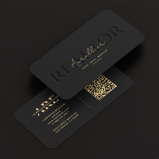 Realtor Black Real Anwesen Agent Monogram Modern Visitenkarte (Realtor Black Real Estate Agent Monogram Modern Business Card
)