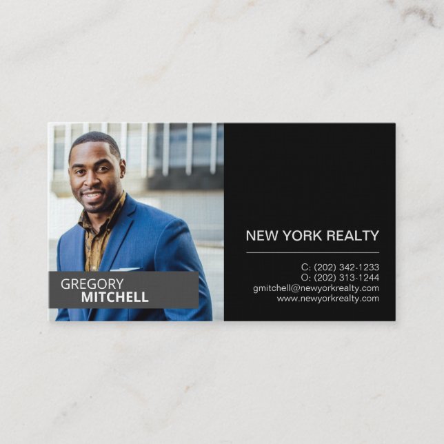 Realtor Black & Silver mit Portrait Business Card Visitenkarte (Vorderseite)