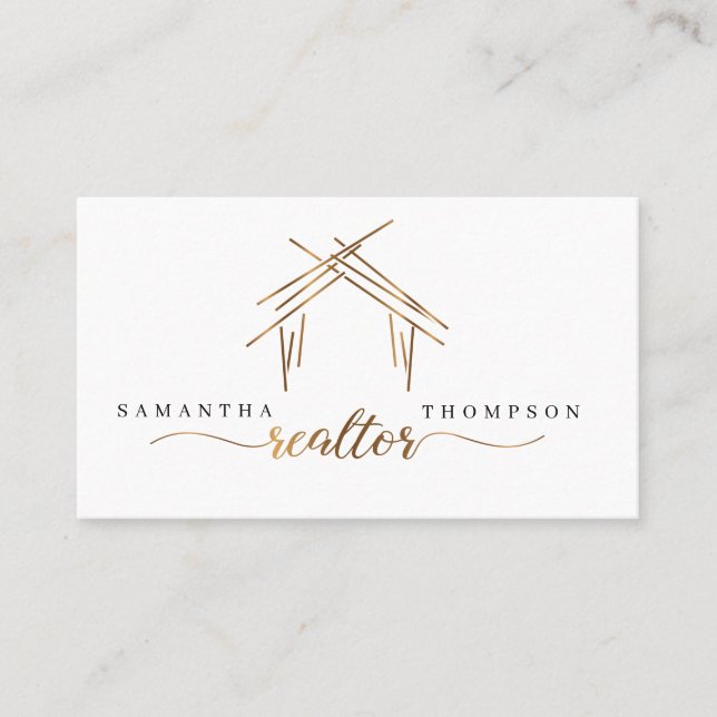 Realtor-Branding mit Haus in Gold-Visitenkarte Visitenkarte (Vorderseite)