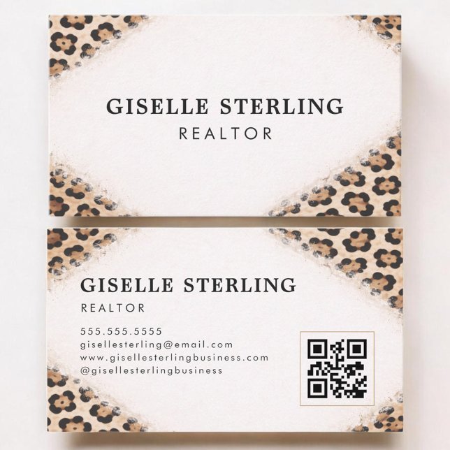 Realtor Cheetah Leopard Print QR Code Visitenkarte (Von Creator hochgeladen)