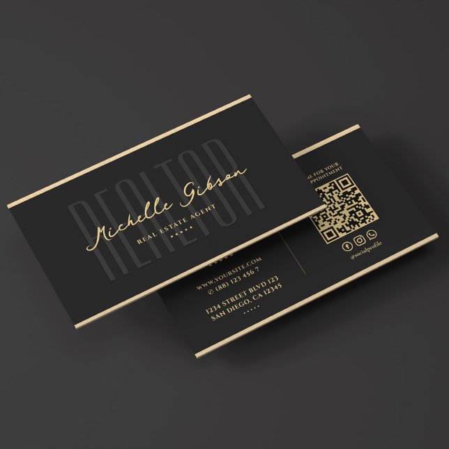 Realtor Elegant Black Imitats Gold Hypothekenmakle Visitenkarte (Realtor Elegant Black Faux Gold Mortgage Broker Business Card
)