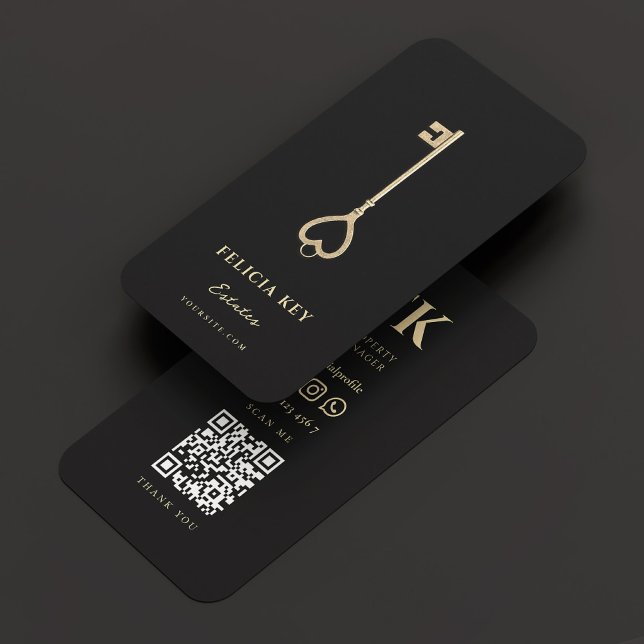 Realtor Elegante Monogram Black Gold Key Moderne Visitenkarte (Realtor Elegant Monogram Black Gold Key Modern Business Card
)