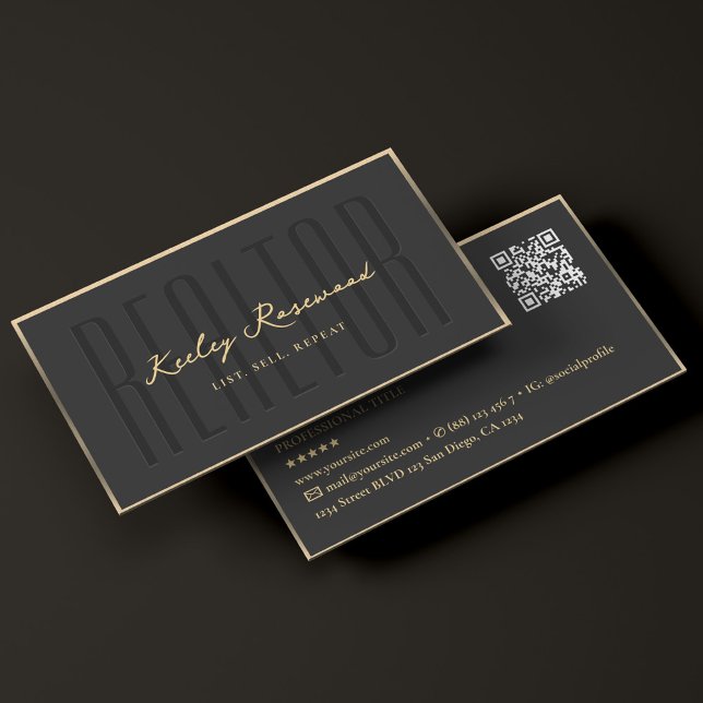 Realtor Eleganter Black Gold Frame Modern Visitenkarte (Realtor Elegant Black Gold Frame Modern Business Card
)