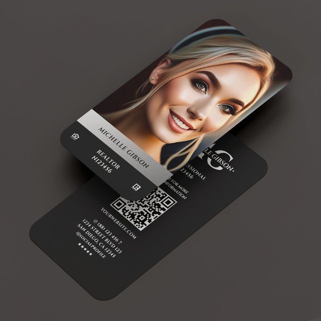 Realtor Foto EHO-Logo Schwarz Silber Moderne Visitenkarte (Realtor Photo EHO Logo Black Silver Modern Business Card
)