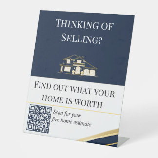 Realtor Home Value QR Sign Navy Gold Sockelschild