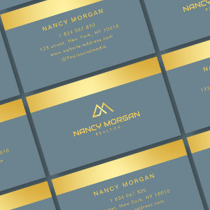 Realtor House Logo Dusty Blau und Gold Visitenkarte