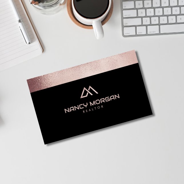 Realtor House Logo Rose Gold Glitzer Visitenkarte (Von Creator hochgeladen)