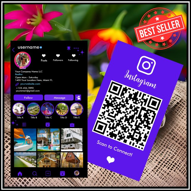 Realtor Instagram Real Anwesen Agent Violet QR Cod Visitenkarte (Von Creator hochgeladen)