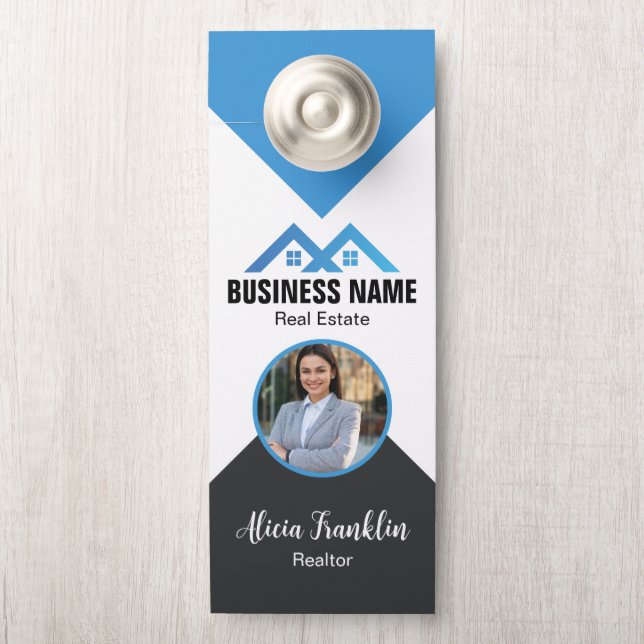 Realtor Modern Black Blue Real Estate Agent Photo  Türanhänger (Auf Knauf)