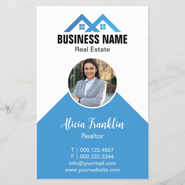 Realtor Modern Blue Real Estate Agent Photo  Flyer (Vorne)
