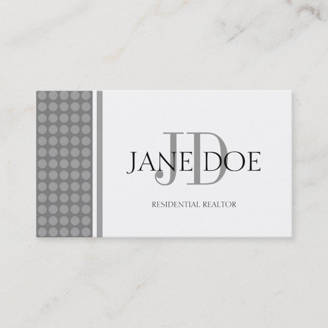 Realtor Monogram Silver Dot Design/White Paper Visitenkarte (Vorderseite)