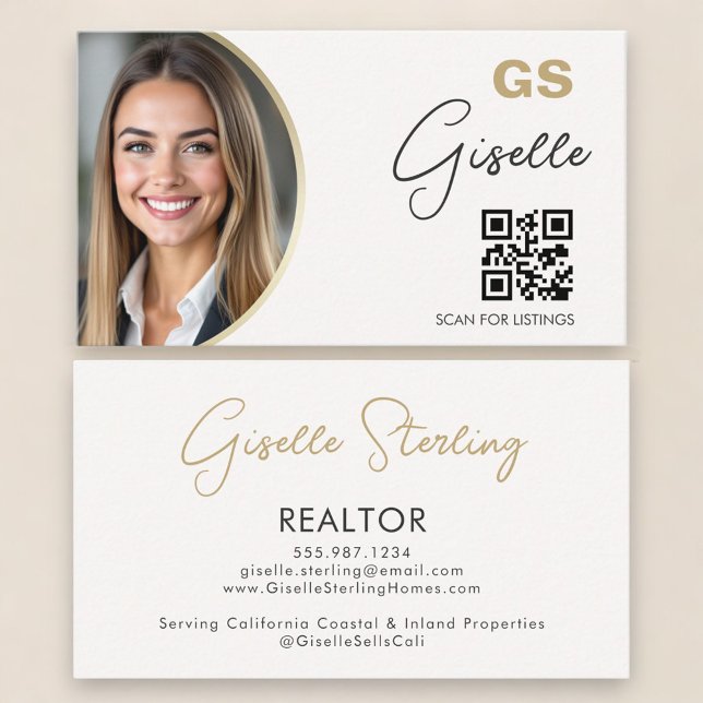 Realtor Neutrales Beige QR-Code-Foto  Visitenkarte (Von Creator hochgeladen)