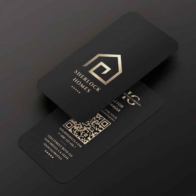 Realtor Real Anwesen Agent Black Imitats Gold Hous Visitenkarte (Realtor Real Estate Agent Black Gold House Modern Business Card
)