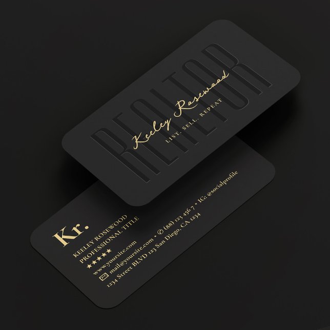 Realtor Real Anwesen Agent Elegante Highlights Visitenkarte (Realtor Real Estate Agent Elegant Black Modern Business Card
)