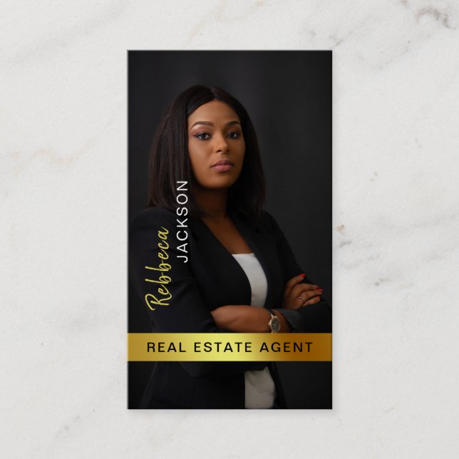 Realtor Real Anwesen Agent Foto Monogramm hinzufüg Visitenkarte (Vorderseite)