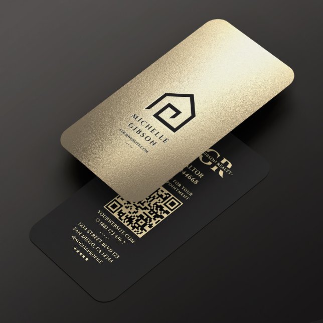 Realtor Real Anwesen Agent Gold Black House Modern Visitenkarte (Realtor Real Estate Agent Gold Black House Logo Modern Business Card
)