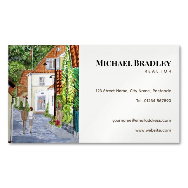 Realtor Real Anwesen Agent Property Danish Town Magnetische Visitenkarte (Vorderseite)