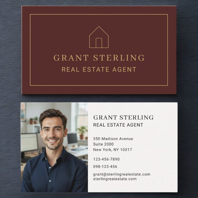 Realtor Real Estate Agent Burgundy Minimal Photo Visitenkarte (Von Creator hochgeladen)