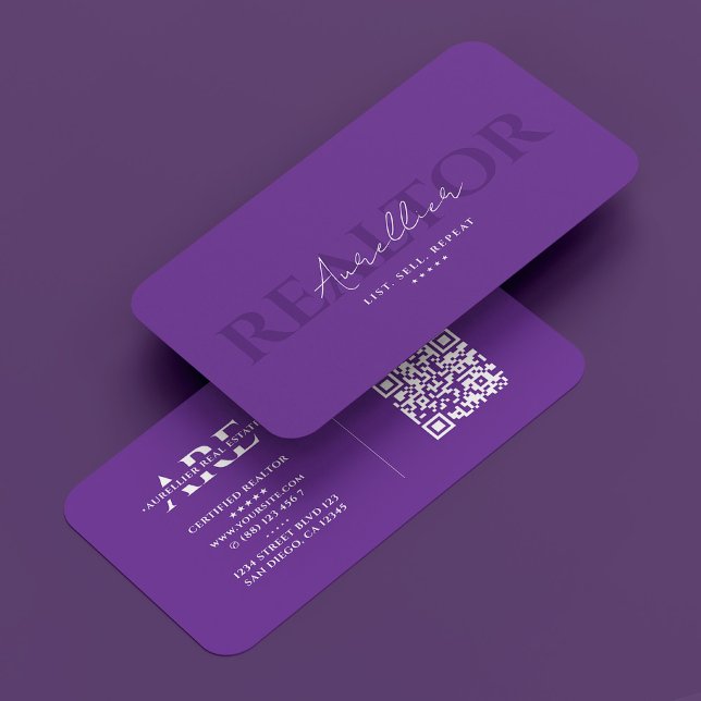 Realtor Royal Lila Real Anwesen Monogram Modern Visitenkarte (Realtor Royal Purple Real Estate Monogram Modern Business Card
)