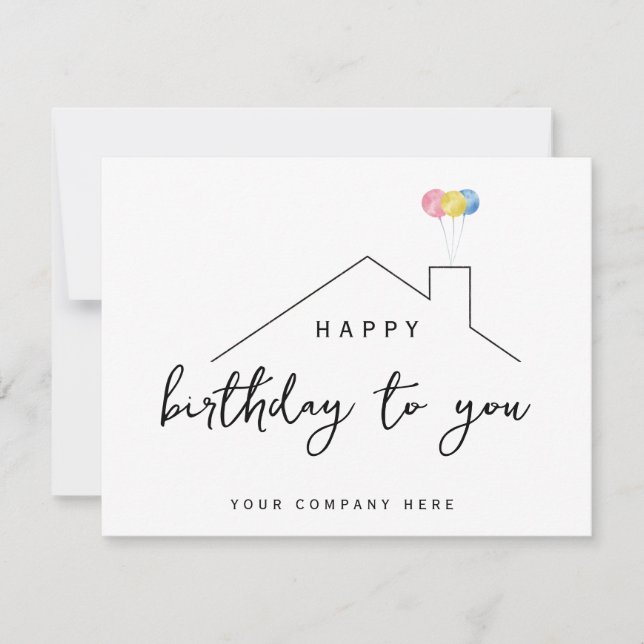 Realty Happy Birthday House Balloons Karte (Vorderseite)
