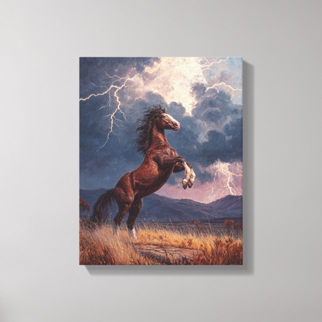 Rearing Horse Lightning Storm Painting Leinwanddruck (Vorderseite)