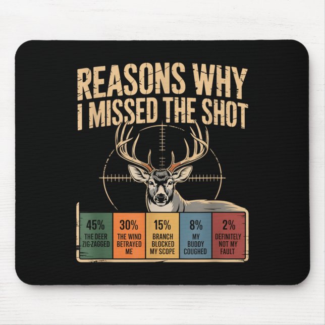 Reasons Why I Missed The Shot Funny Deer Hunting E Mousepad (Vorne)