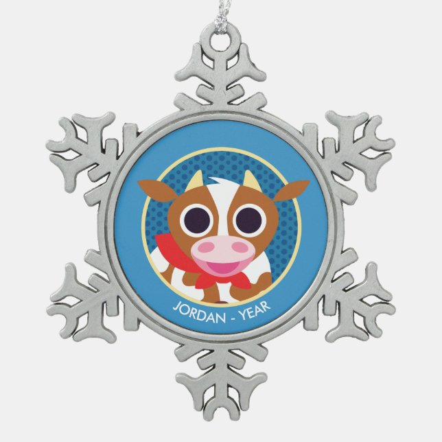 Reba die Kuh Schneeflocken Zinn-Ornament (Vorderseite)