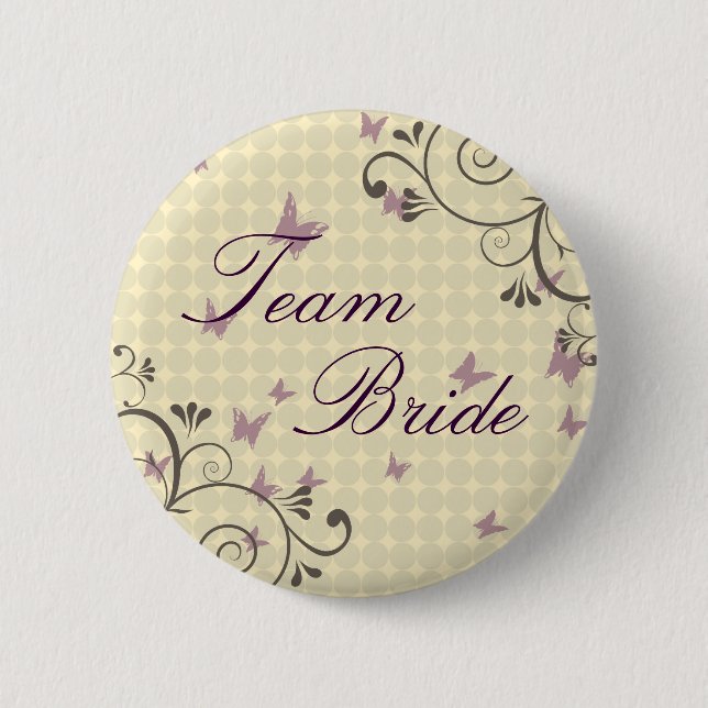 Rebe-u. Schmetterlings-Team-Braut-Knopf-Creme Button (Vorderseite)