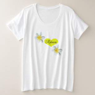 Rebecca, Name mit Frangipanis und Herz der Liebe, Große Größe T-Shirt