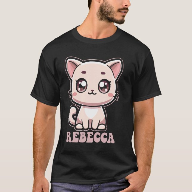 Rebecca Niedlich Kitty Cat Design für Mädchen Name T-Shirt (Vorderseite)