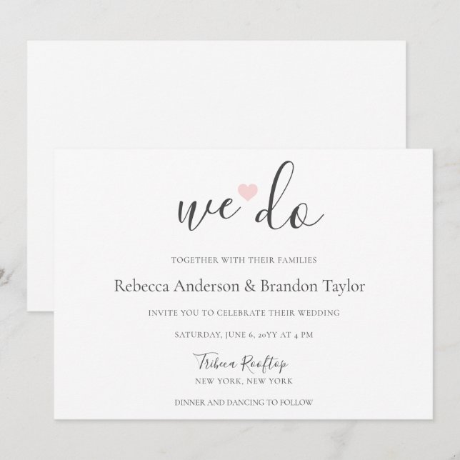 Rebecca Simple Modern We Do & Pink Heart Wedding I Einladung (Vorne/Hinten)