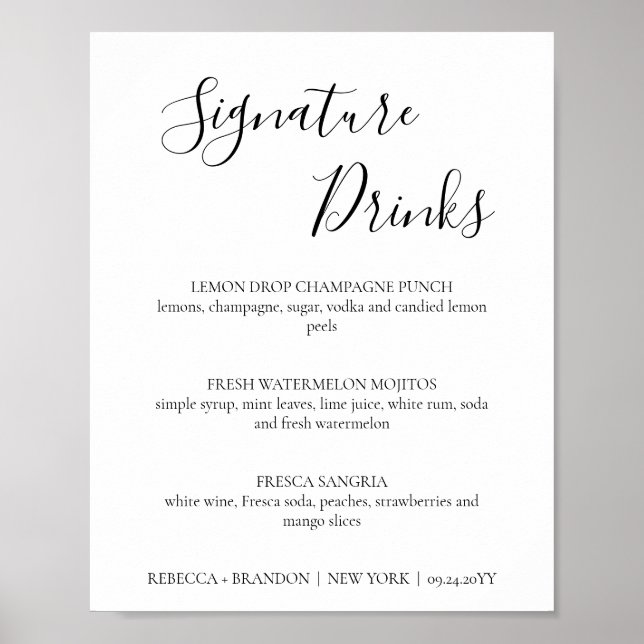 Rebecca Simple Signature Drinks Hochzeitszeichen Poster (Vorne)
