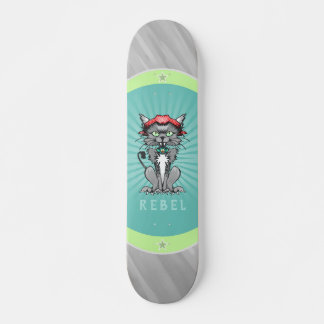 Rebel Cat Design Graue, Aquamarine und Limettengrü Skateboard