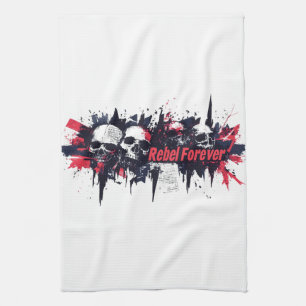 "Rebel Forever" - Edgy Skull Graphic Design Geschirrtuch