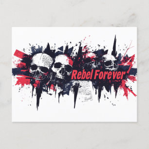 "Rebel Forever" - Edgy Skull Graphic Design Postkarte