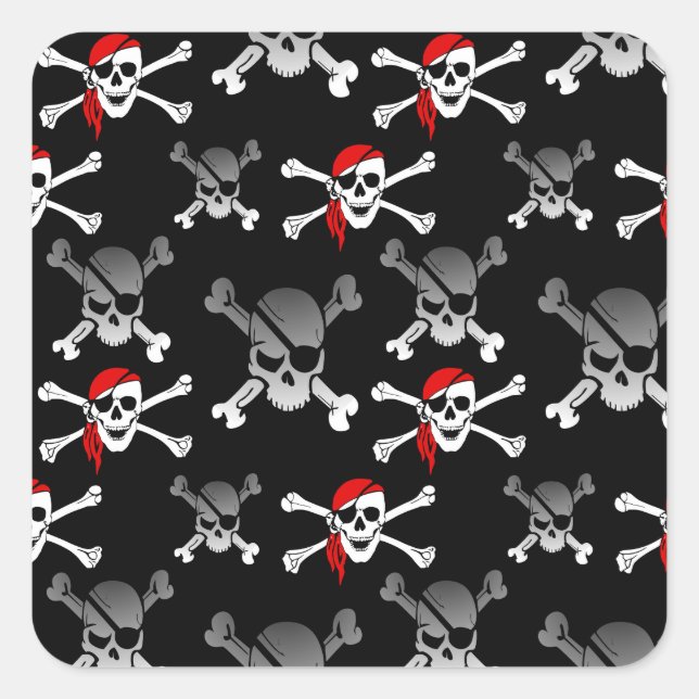 Rebel Pirate White Skulls and Bones Pattern Quadratischer Aufkleber (Vorderseite)