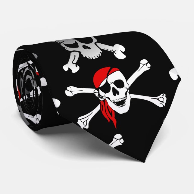 Rebel Pirate White Skulls and Bones Pattern Servin Krawatte (Gerollt)