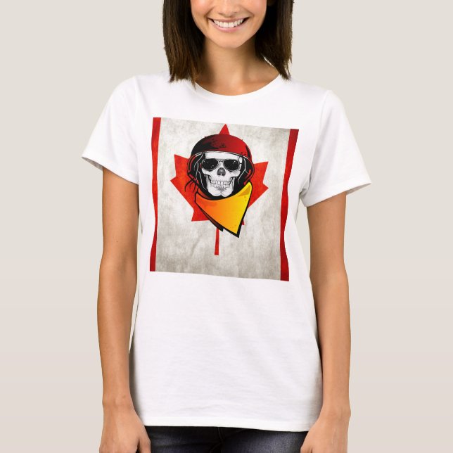 Rebel Skull erschüttert kanadische Flagge T-Shirt (Vorderseite)