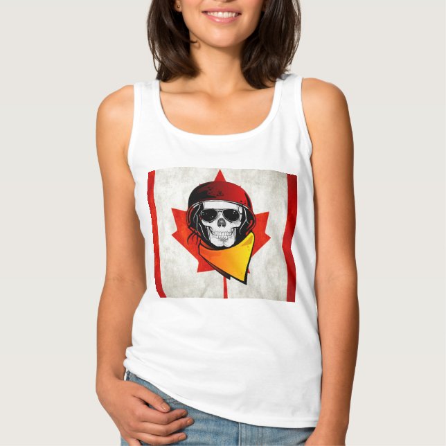 Rebel Skull erschüttert kanadische Flagge T-Shirt (Vorderseite)