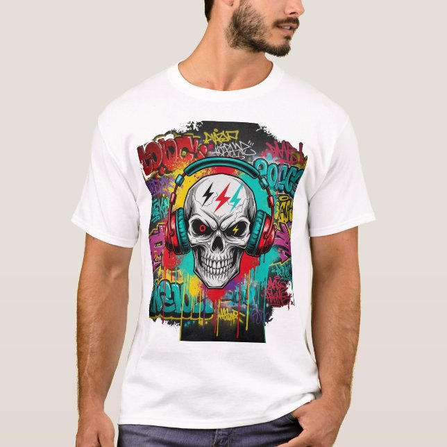 Rebel Skull Graffiti Explosion | Urban Streetwear T-Shirt (Vorderseite)