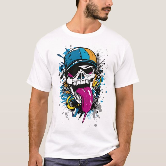 Rebel Skull Graffiti Streetwear T-Shirt (Vorderseite)