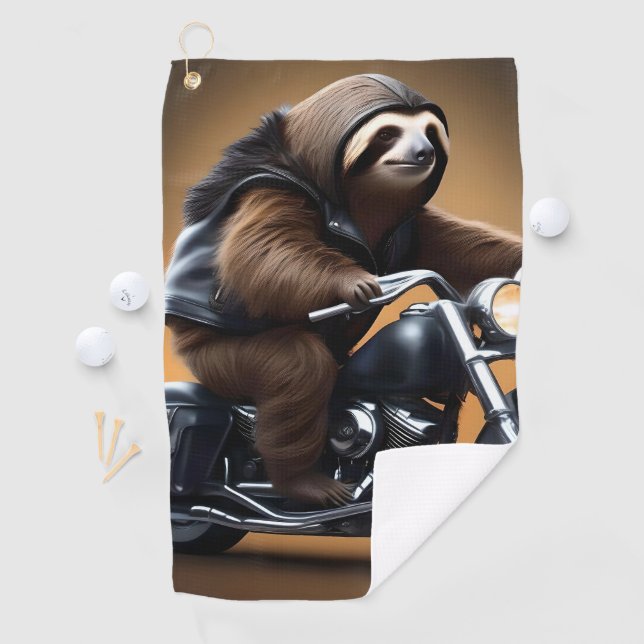 Rebel Sloth: Ein lederverkleidetes Motorrad Golfhandtuch (Insitu)