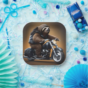 Rebel Sloth: Ein lederverkleidetes Motorrad Pappteller