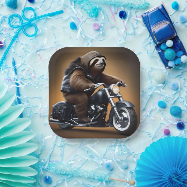 Rebel Sloth: Ein lederverkleidetes Motorrad Pappteller (Party)