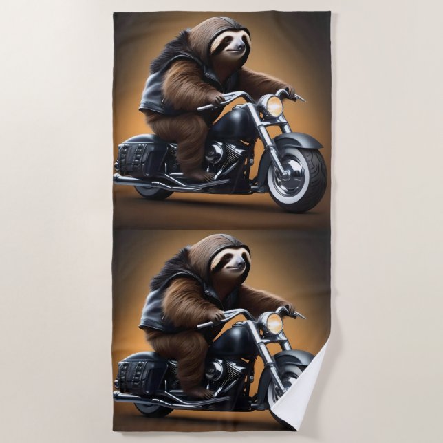 Rebel Sloth: Ein lederverkleidetes Motorrad Strandtuch (Vorderseite)