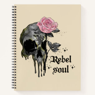 Rebel-Soul - Gothischer Schädel mit rosa Rose Notizbuch