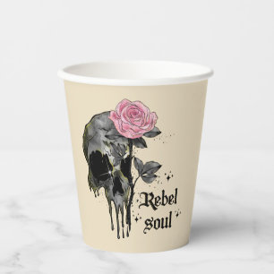 Rebel-Soul - Gothischer Schädel mit rosa Rose Pappbecher