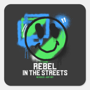 Rebell auf den Straßen Graffiti Smiley Urbane Kuns Quadratischer Aufkleber