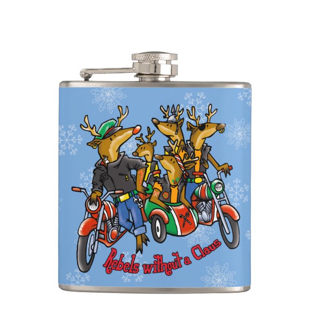 Rebellen ohne Claus Reindeer Blue Holiday Flachmann (Vorderseite)