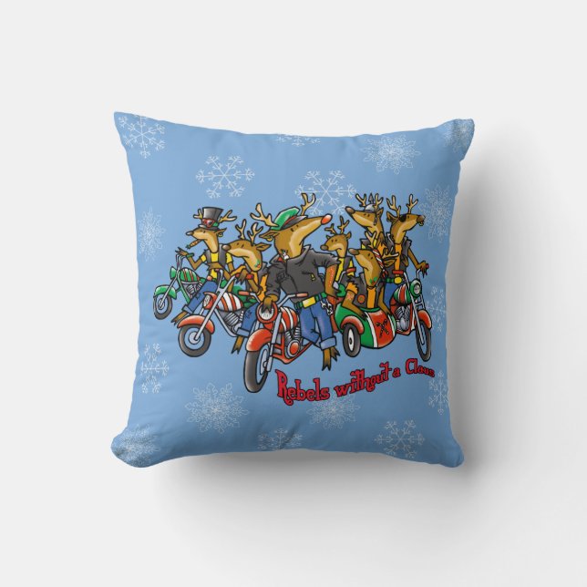 Rebellen ohne Claus Reindeer Blue Holiday Kissen (Vorderseite)